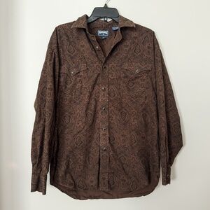 Women’s Panhandle Brown and Black Western Paisley Print Button Down Shirt